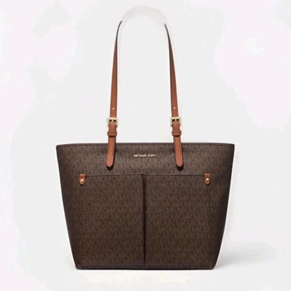 MICHAEL KORS JET SET TRAVEL MD DOUBLE POCKET TOTE SHOULDER BAG MK BROWN MOCHA